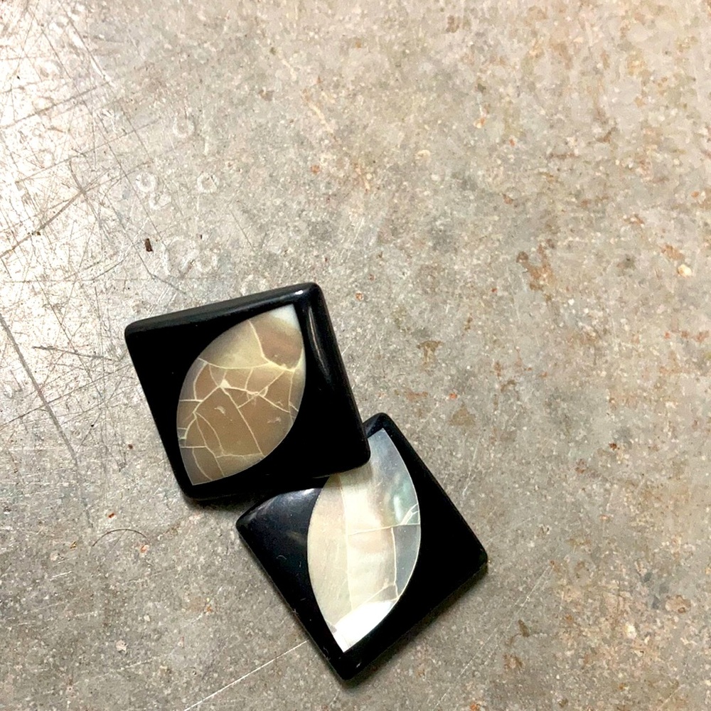 Lucite with mother of pearl insertion pieces moderne earrings Need slight repair